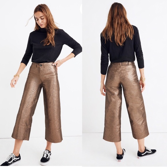 Madewell Pants - Madewell Emmett Wide Leg Crop Pant Metallic Copper